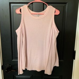 Open shoulder pink sweater